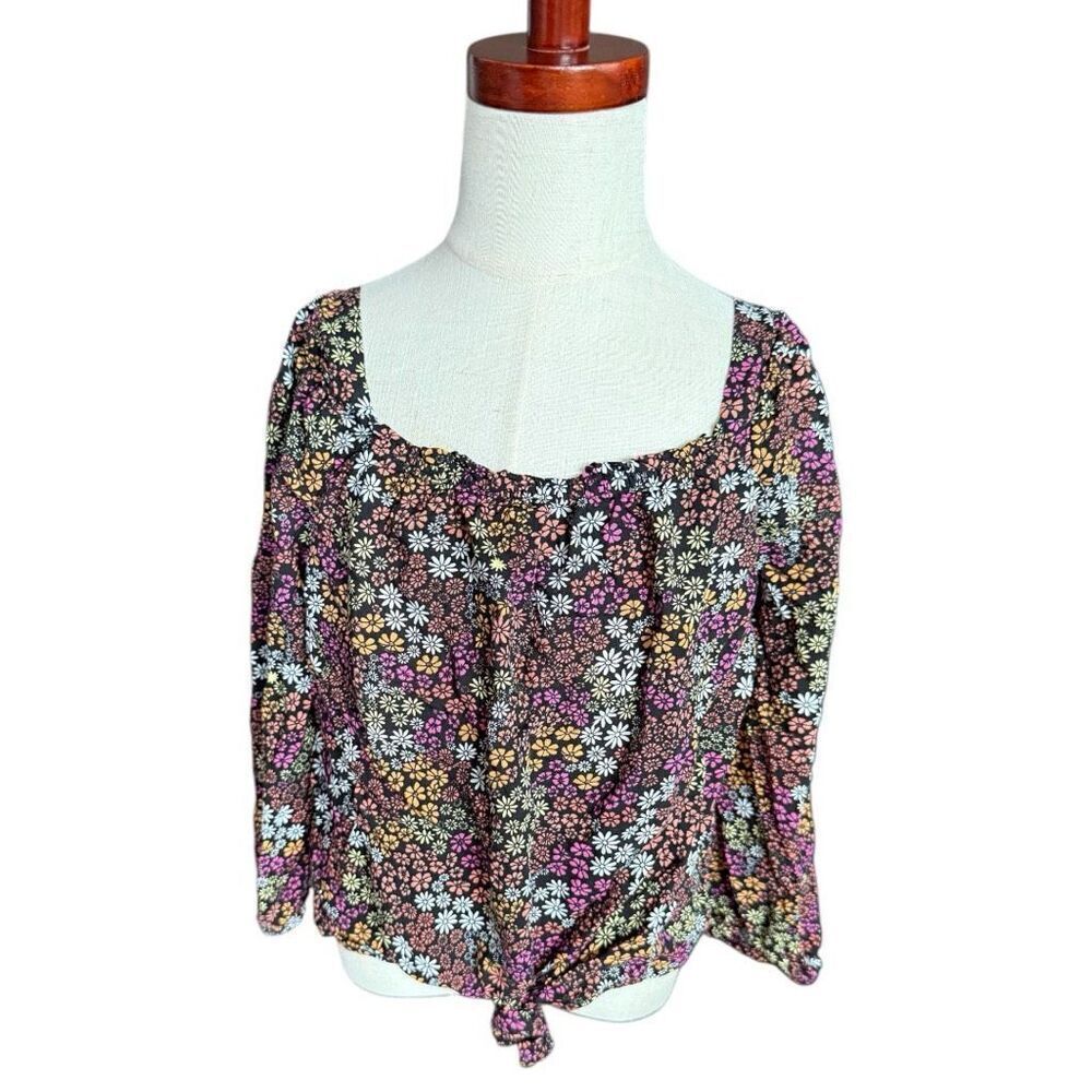 Youth Girls SO Floral Print Airy Knot Front Top - Sz S ( 7 )